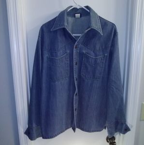 Jean shirt with green threading